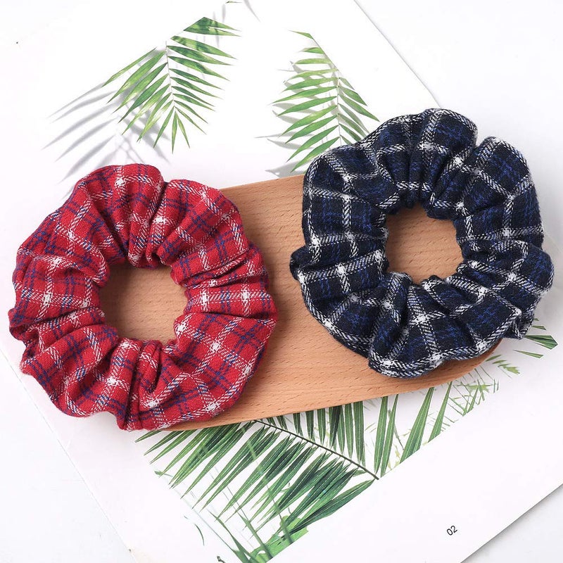 DINPREY Plaid Hair Scrunchies, 7 PCS Mulberry Silk Elastic Hair Ties, Large Hair Ties, Strong Elastic Hair Bobbles for Ponytail Holder - Image 4